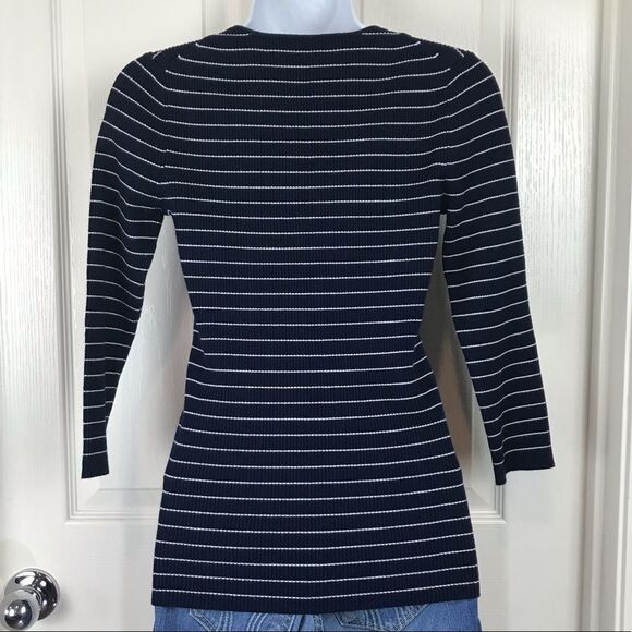 Philosophy V Neck Striped Ribbed Knit Tee V Neck M - Picture 2 of 5